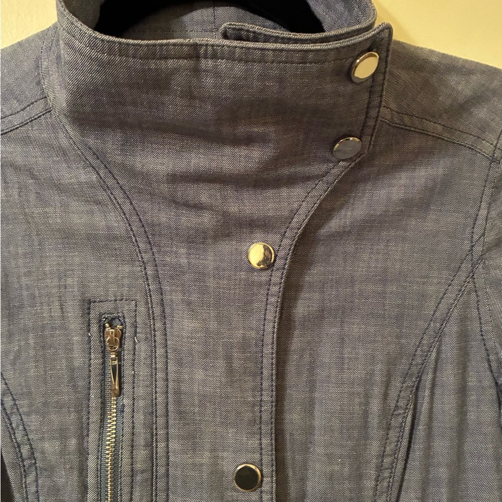White House Black Market Chambray Moto-Style Jacket-EUC Sz 0 Petite Zippers - Picture 4 of 10
